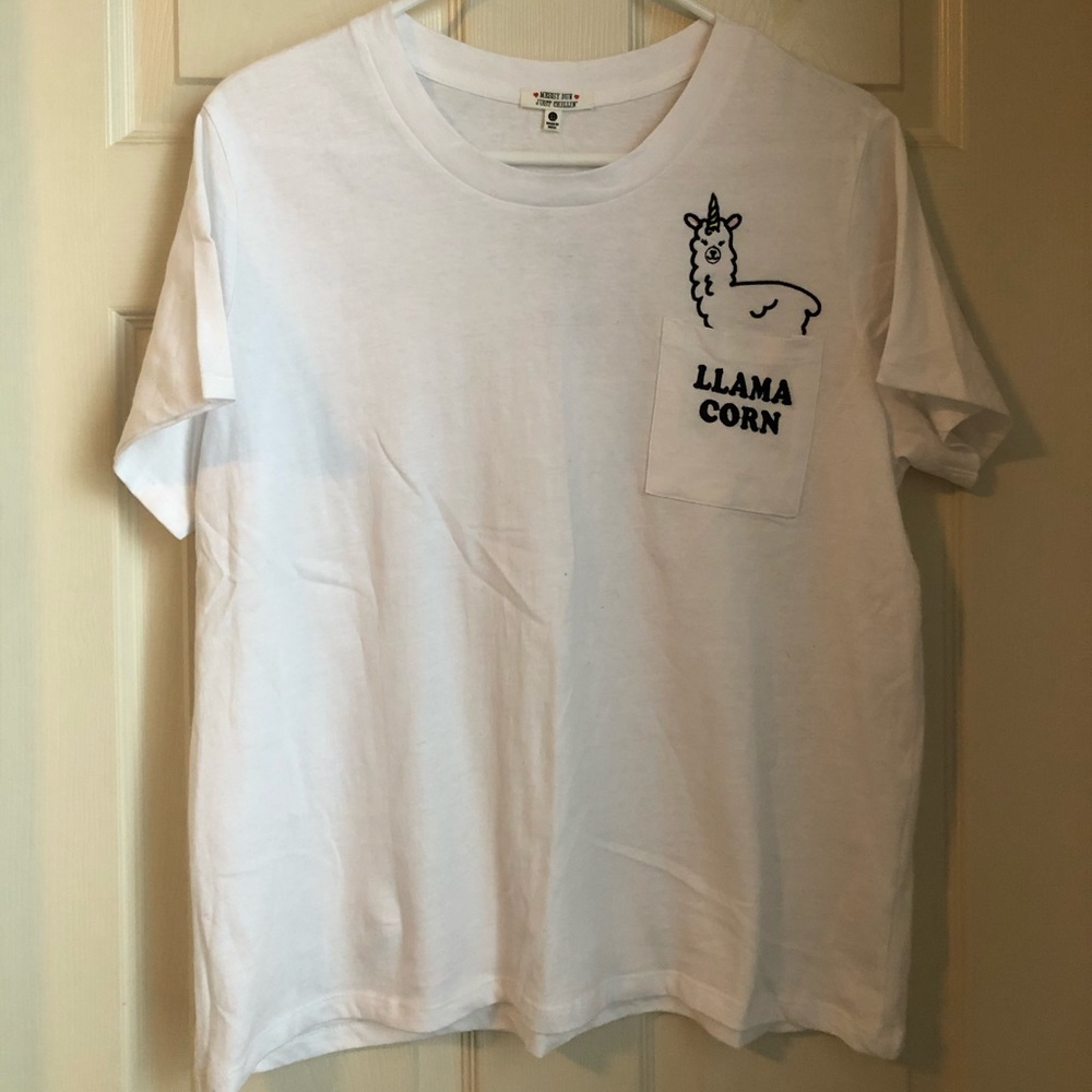 White Llama crop tee